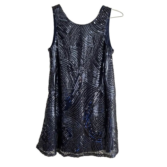 Navy Blue Swirled Pattern Sequined Swing Dress Size Small - Picture 2 of 7